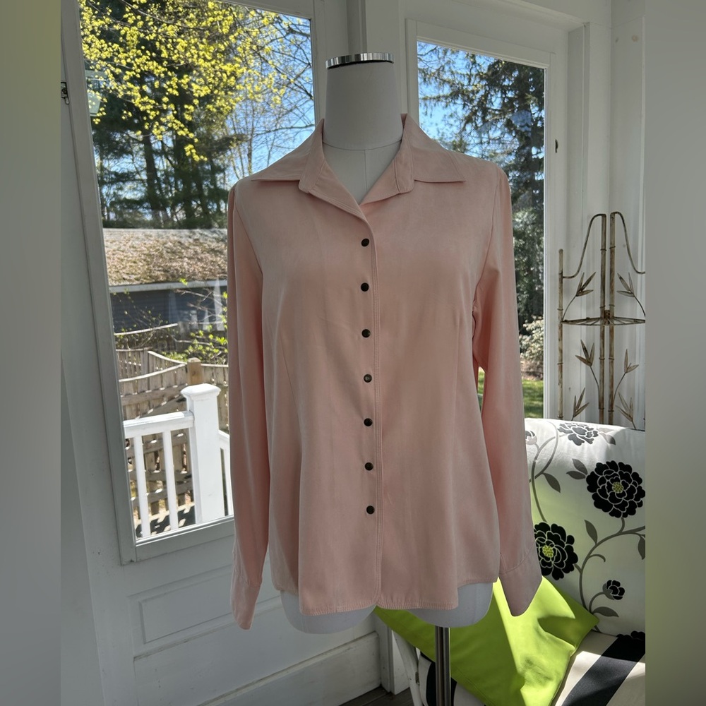 Talbots Soft Pink Snap Button Up Blouse